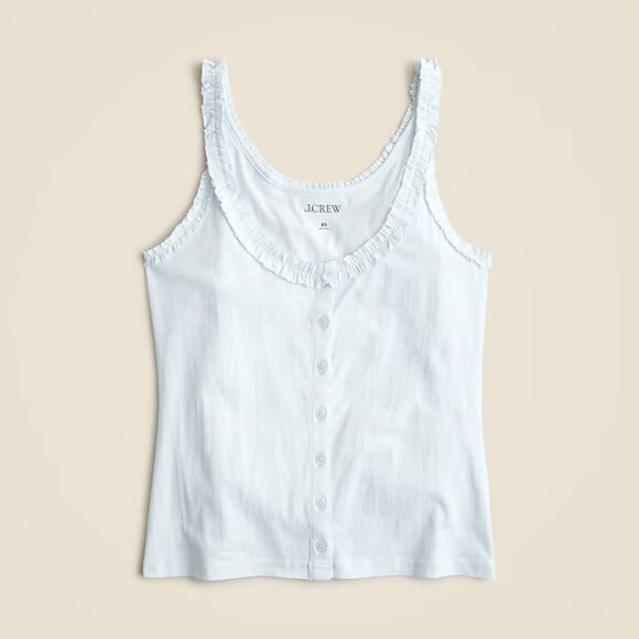 J.Crew Women's Broken-in jersey button-front tank top with ruffle trim SmallBlue - Picture 2 of 7